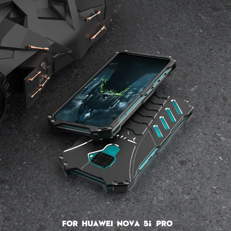 R-Just Batman Shockproof Aluminum Shell Metal Case with Custom Batarang Stent for Huawei nova 5i Pro