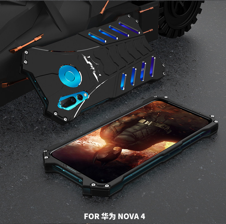 R-Just Batman Shockproof Aluminum Shell Metal Case with Custom Batarang Stent for Huawei nova 4