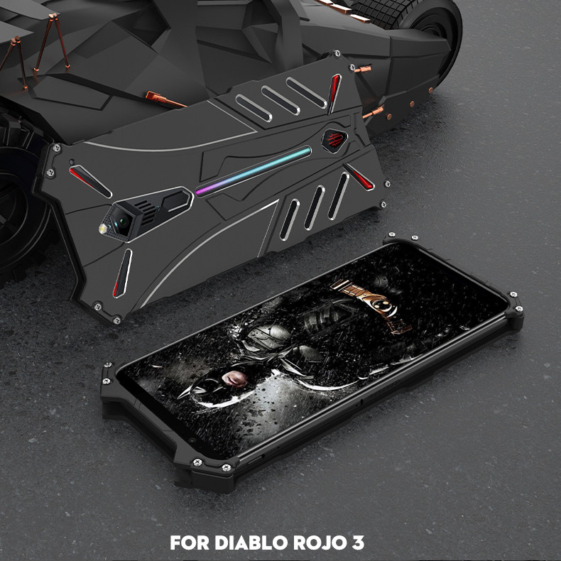 R-Just Batman Shockproof Aluminum Shell Metal Case with Custom Batarang Stent for nubia Red Magic 3