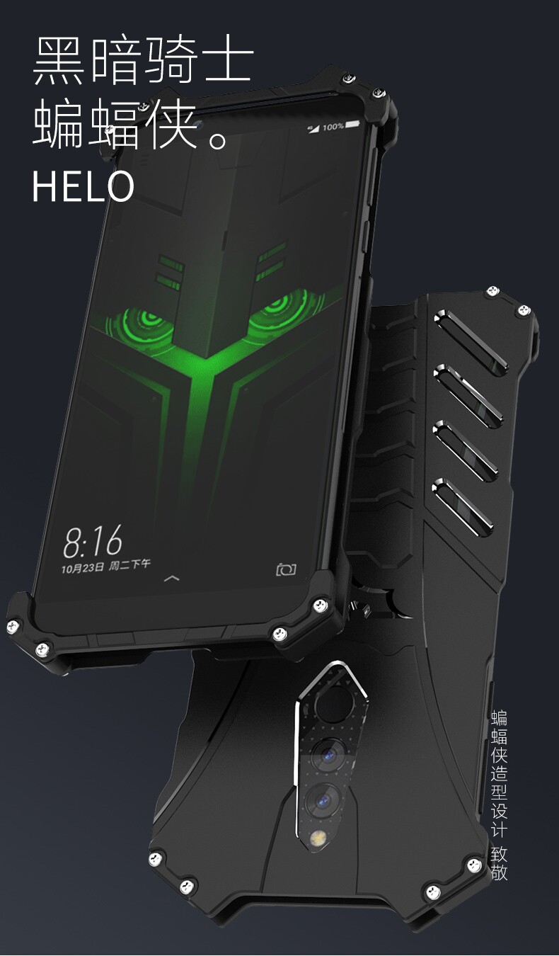 R-Just Batman Shockproof Aluminum Shell Metal Case with Custom Batarang Stent for Xiaomi Black Shark Helo