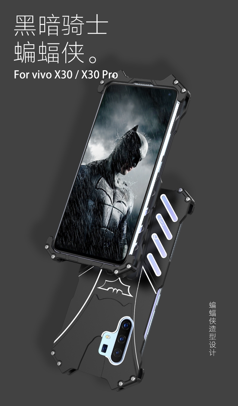 R-Just Batman Shockproof Aluminum Shell Metal Case with Custom Batarang Stent for vivo X30 Pro & vivo X30