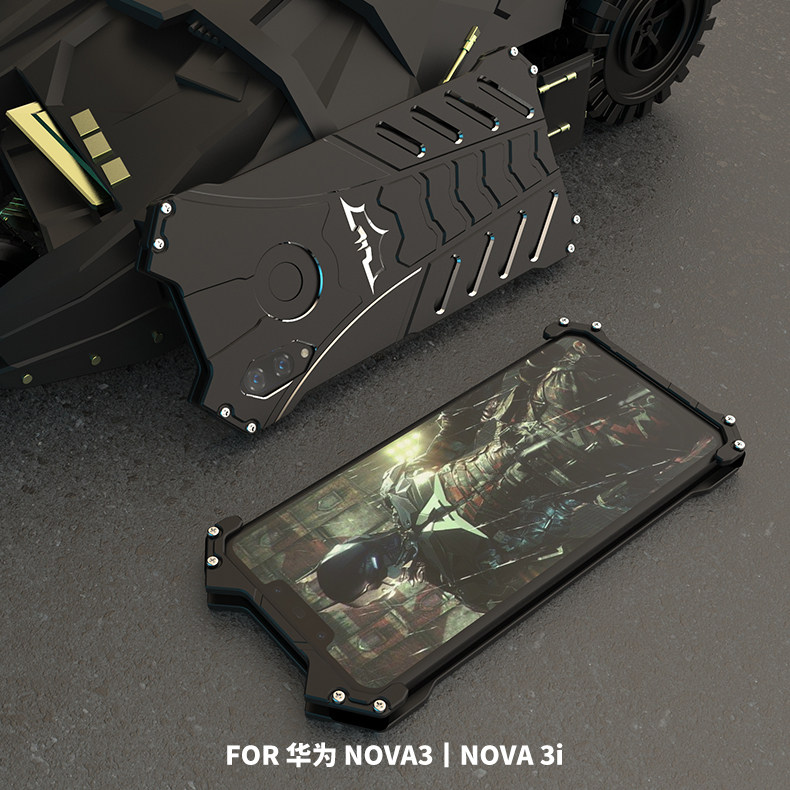 R-Just Batman Shockproof Aluminum Shell Metal Case with Custom Batarang Stent for Huawei nova 3 & Huawei nova 3i
