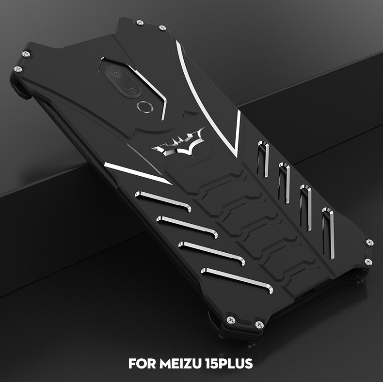R-Just Batman Shockproof Aluminum Shell Metal Case with Custom Batarang Stent for Meizu 15 Plus / Meizu 15 / Meizu 15 Lite / Meizu M15