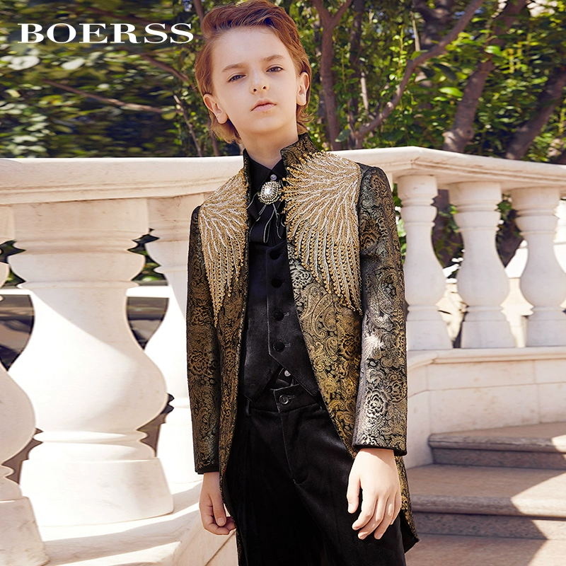 BOERSS váy trẻ em cậu bé tuxedo hoa cô gái phù hợp với phù hợp với trẻ em đám cưới đàn piano biểu diễn người dẫn chương trình - Váy trẻ em