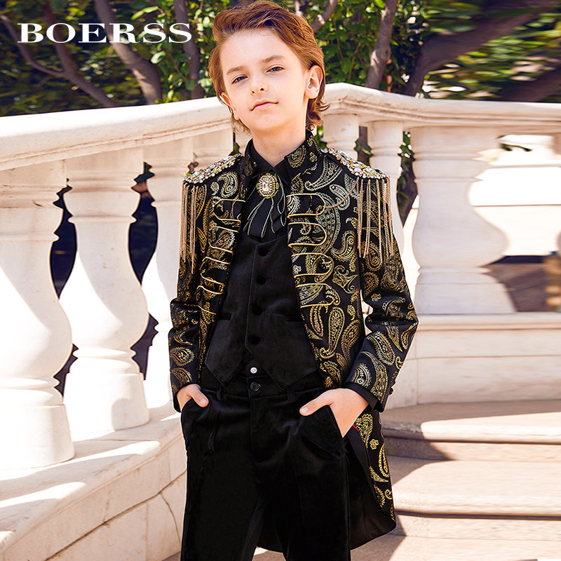 BOERSS boys dress suit children's flower girl tuxedo handsome catwalk piano performance suit light luxury spring suit