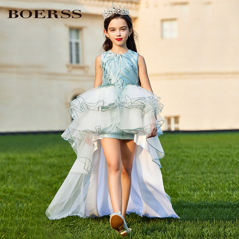 Girl Gown Princess Dresses Princess Dress Fluffy Yarn Super Fairy High-end Atmosphere Tug Boy Little Girl Piano for Children