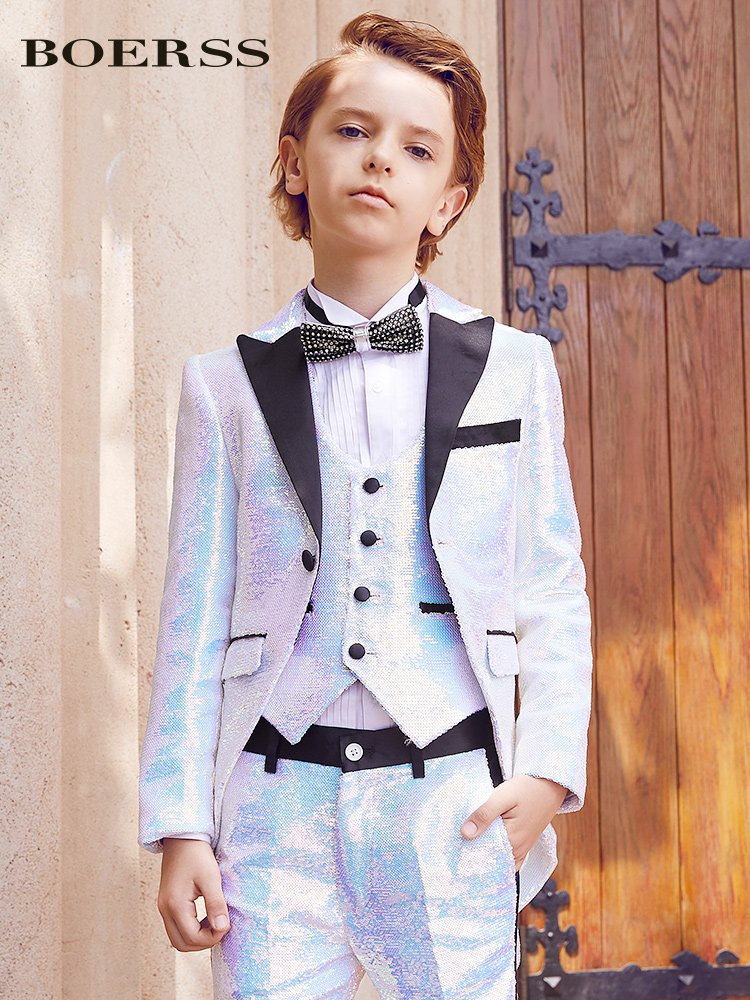 BOERSS Boys Suit Tuxedo Children's Small Suit Men's Light Luxury Dress Performance Costume Catwalk Flower Girl Dress Autumn