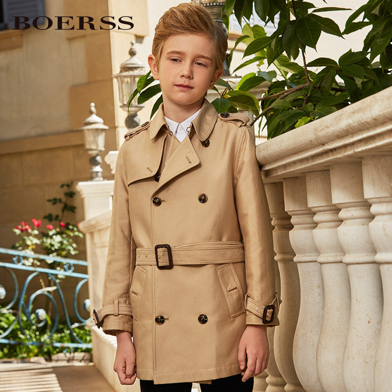 BOERSS Boys Trench coat Korean version of the tide in the long style of children's middle and older children slim is handsome autumn and winter
