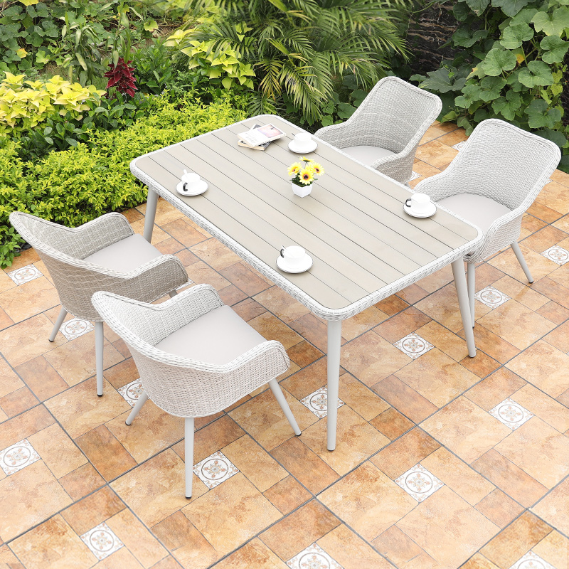 Far lush net red outdoor table and chairs patio open tea table and chairs combined white rattan chair villa outdoor waterproof sunscreen