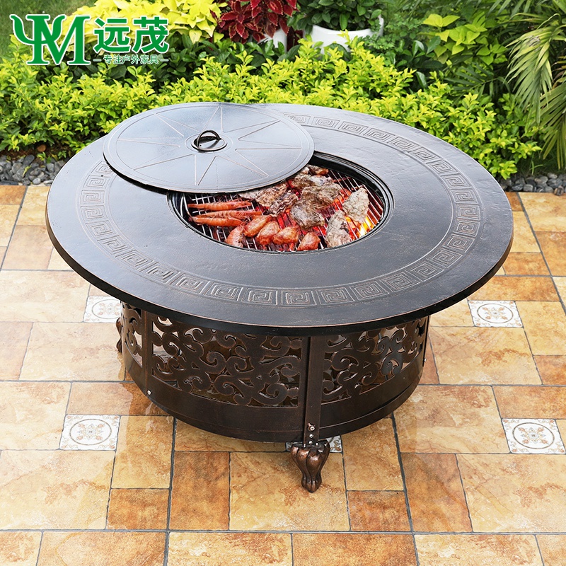 Yuanmao outdoor barbecue table courtyard barbecue table household charcoal table outdoor cast aluminum table and chairs villa terrace combination