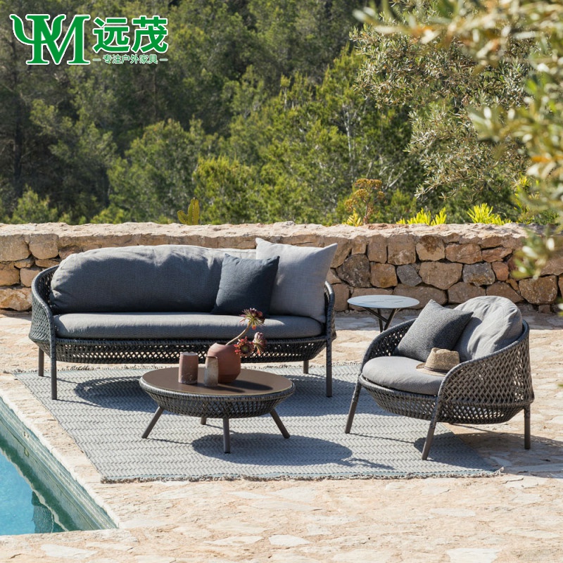 Yuanmao Nordic outdoor rattan sofa courtyard garden table and chair combination waterproof and sunproof outdoor terrace leisure furniture