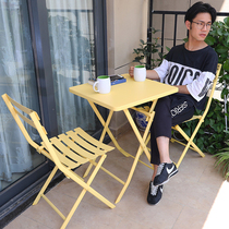 Far-lush outdoor balcony small table and chairs net red and creative balcony tea table and chairs combination foldable leaning back chair iron art composition