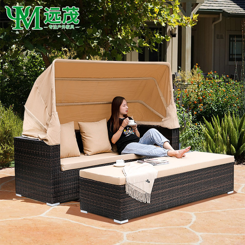 Rattan Chair Vine-knitted outdoor sofa sunscreen Waterproof Composition Garden Patio Outdoor Rattan Trio Rattan Sofa Furniture