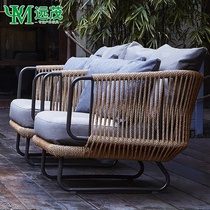 Far-lush Nordic outdoor table and chairs patio open air casual balcony tea table and chairs combined rattan-knitted outdoor rattan chair sofa