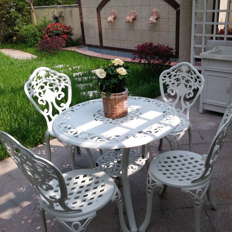 Far-lush outdoor cast aluminium table and chairs white outdoor table and chairs patio open-air Open-air Garden patio with table and chairs-Taobao