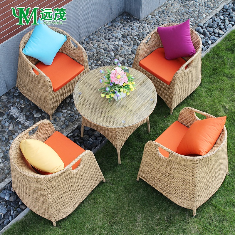 Far-lush net red villa outdoor table and chairs patio open tenchair rattan chairs Rattan Chairs Terrace outdoor table and chairs waterproof sunscreen