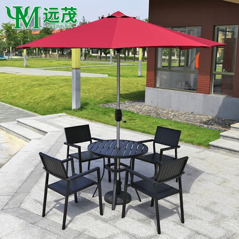 Far-lush net red Nordic outdoor casual table and chairs plastic wood embalming wood table outdoor beach umbrellas table and chairs combined tea table