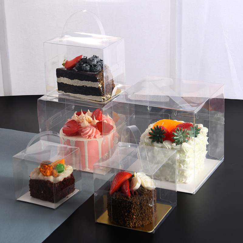 Small 4 inch cake box 4 inch transparent portable pastry box cut triangle mousse box baking box to send to the bottom
