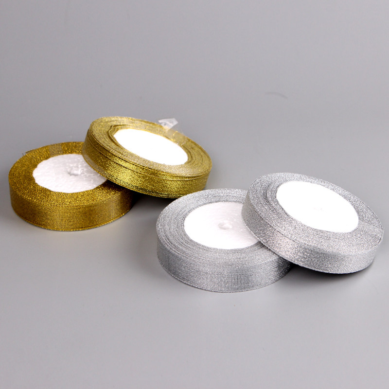 Ribbon butterfly knot gift box gold and silver ribbon cloth gold spring onion with colored packaging satin ribbon tie diy material wide