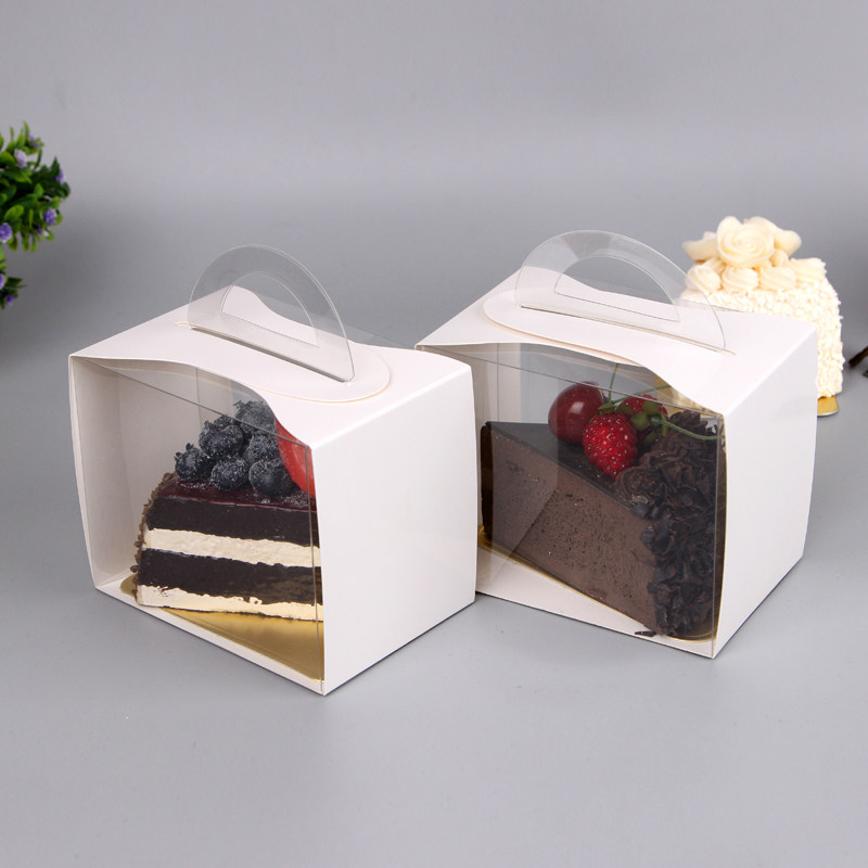 Transparent handheld pure white 8-inch cut block triangular cake box West point box mousse packaging box customizable LOGO