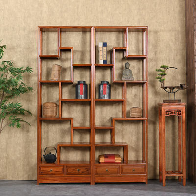 Two-drawer antique display stand, solid wood Chinese-style multi-treasure cabinet, new imitation classical two-door partition, entrance tea stand, display small cabinet