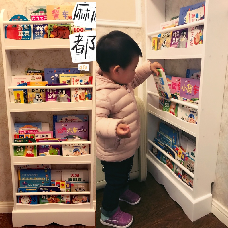 Solid wood children's bookshelves Painted Benshelves Kindergarten Home Wall-mounted Wall Wall bookcase Easy Jobaby ultra-thin