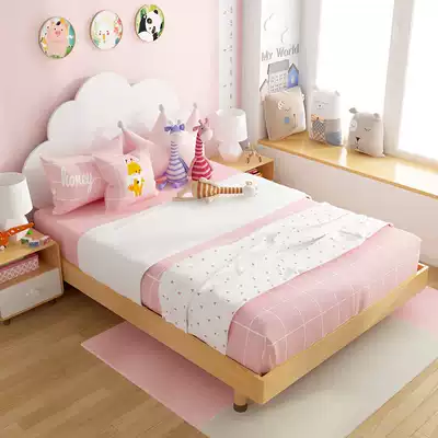 ins Children's bed girl princess bed clouds Nordic all solid wood 1 5 meters 1 2 cartoon bedroom single bed simple