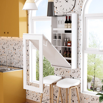 Folding bar table high stool multi-function Wall folding dining table and chair Wall table Wall Wall table computer desk small apartment