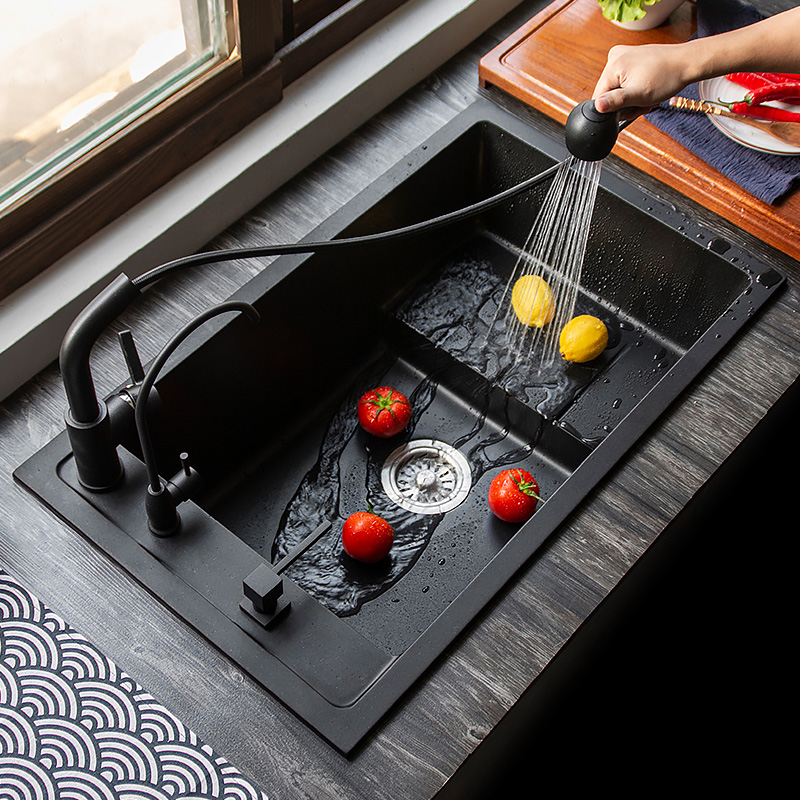 Cohenna quartz stone sink Large single sink Side loading kitchen sink Step leachate Domestic stage basin dishwashing pool