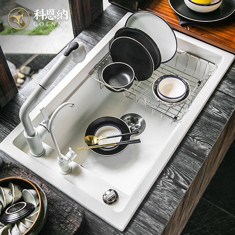 Cohna Quartz Stone Sink Single Sink Thickened Integrated Kitchen Wash Basin Pool Granite Home Business Package