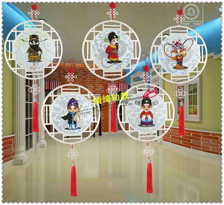 Retro Chinese style creative wooden ornaments kindergarten wall decoration season opera decorative painting wall decoration ornaments