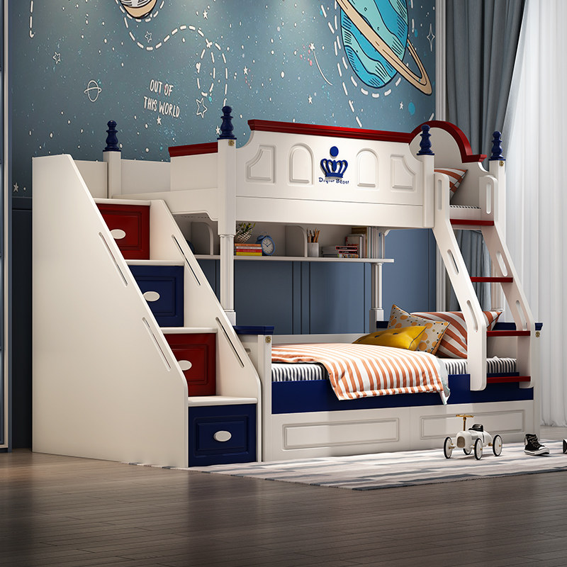 Children's upper and lower wooden bed staggered adult boy double combination two-layer solid wood bunk bed high and low mother bed