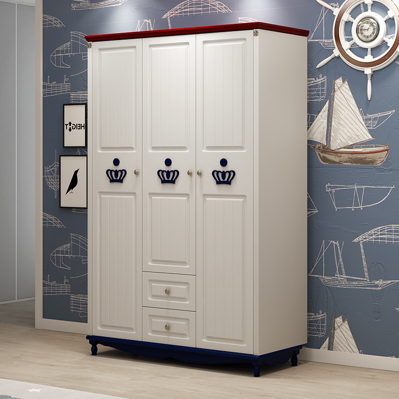 Children's three-door wardrobe solid wood storage cabinet simple wardrobe simple bedroom home cabinet modern small apartment boy