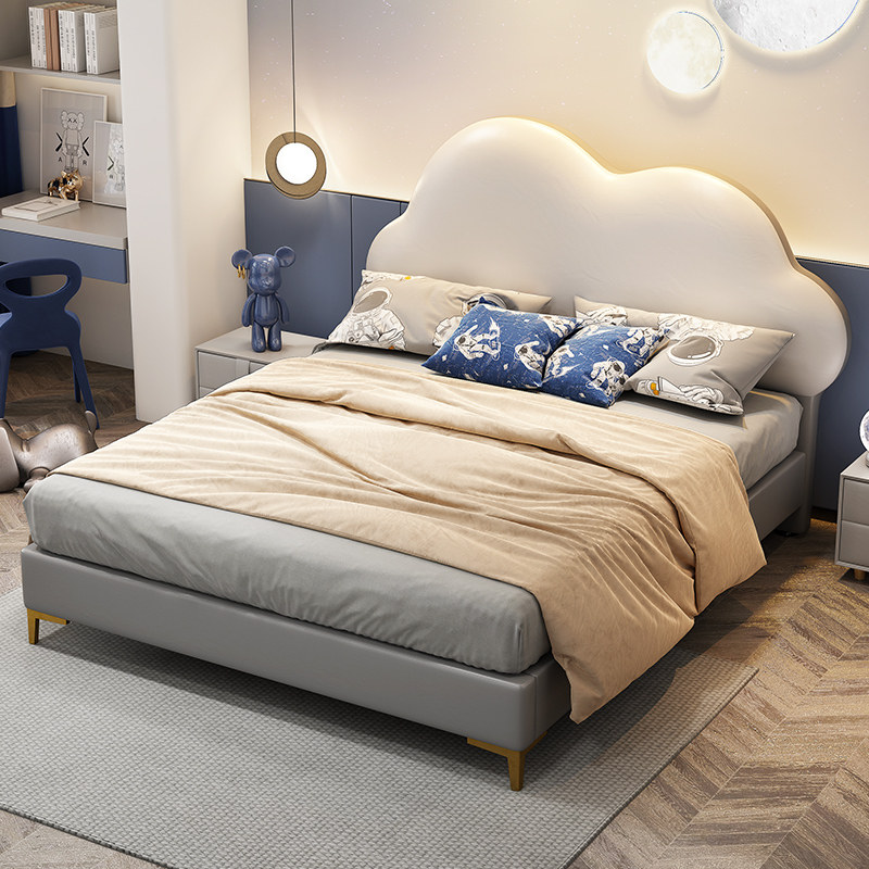 Nordic fur children's bed girl bed modern minimalist boy single bed Light luxury soft bag cloud bed