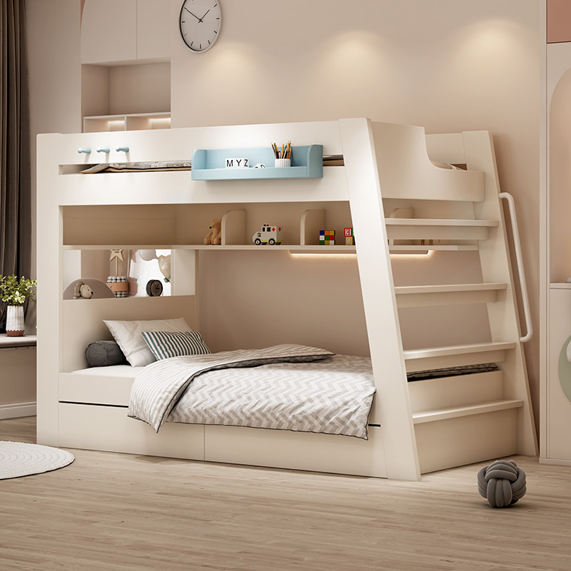 Children's bed with the same width bunk bed two-layer solid wood frame adult upper and lower bunk wooden bed staggered high and low mother-in-law bed