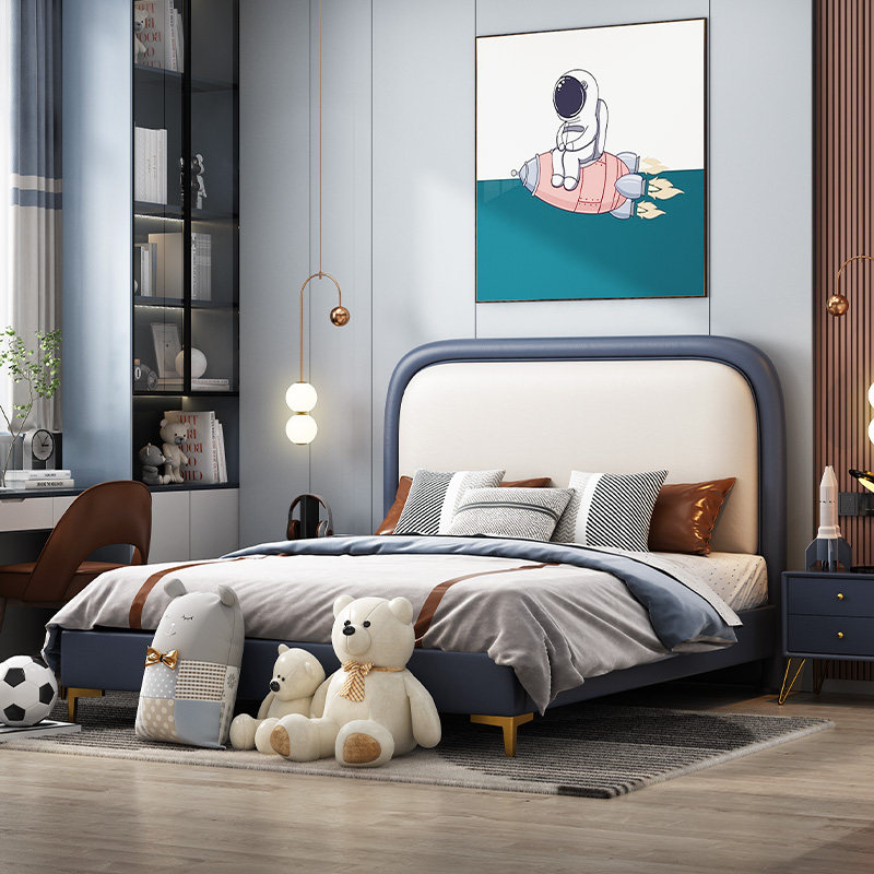 Children's real dermatology teen soft bag bed simple modern single bed 1 5 m 1 2 light luxury storage bed