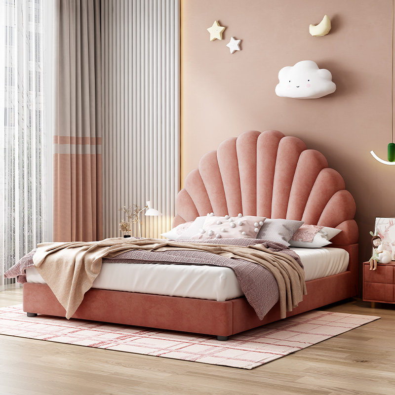 Nordic pink princess bed light luxury net red bed girl dream castle 1 5m fabric children's bed girls bedroom bed