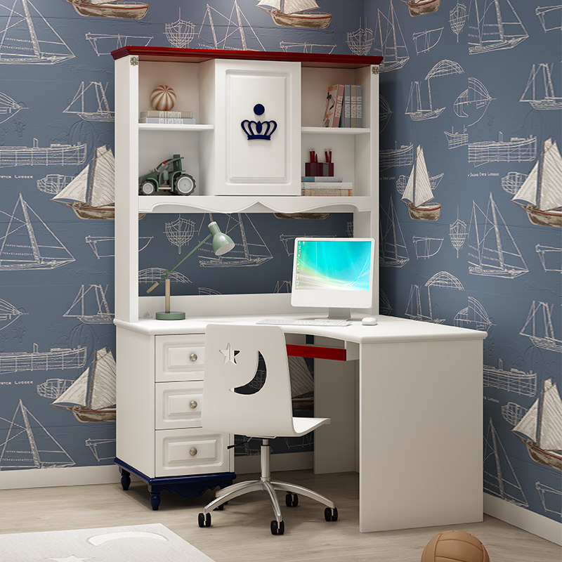 The Ye Corner Desk Bookshelf Limited Solid Wood Students Household with Bookshelf Combined Children's Small Computer Table