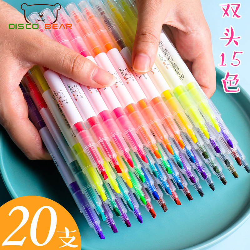 Double head fluorescent pen marker pen light color series students with colorful coarse drawing key note pen multiple colors Ying made notes hand ledger special stroke focus large capacity set of an endorsement deviner-Taobao