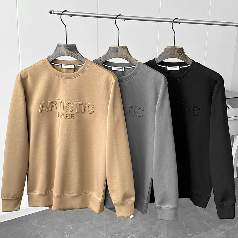 Foreign trade original mono-convex three-dimensional foaming steel printed autumn and winter men's fashion casual long sleeve sweater 15051 