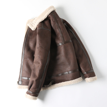 Mens fur one leather wool wool warm thick motorcycle wind jacket cotton coat coat tide 6523