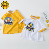 G DUCK Little yellow duck mens and womens childrens clothing short-sleeved t-shirt Summer baby cotton half-sleeve top Childrens cartoon base shirt