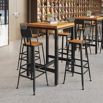 Coffee shop high table long table home modern bar milk tea wall table and chair combination bar table iron solid wood