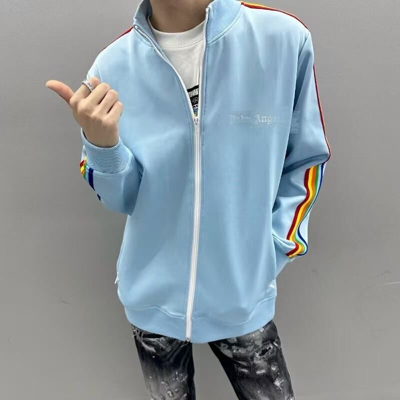 【Detailed Description】Trendy Brand Same Style Rainbow Striped Jacket Unisex Sports Casual Coat Couple's Fashionable Top