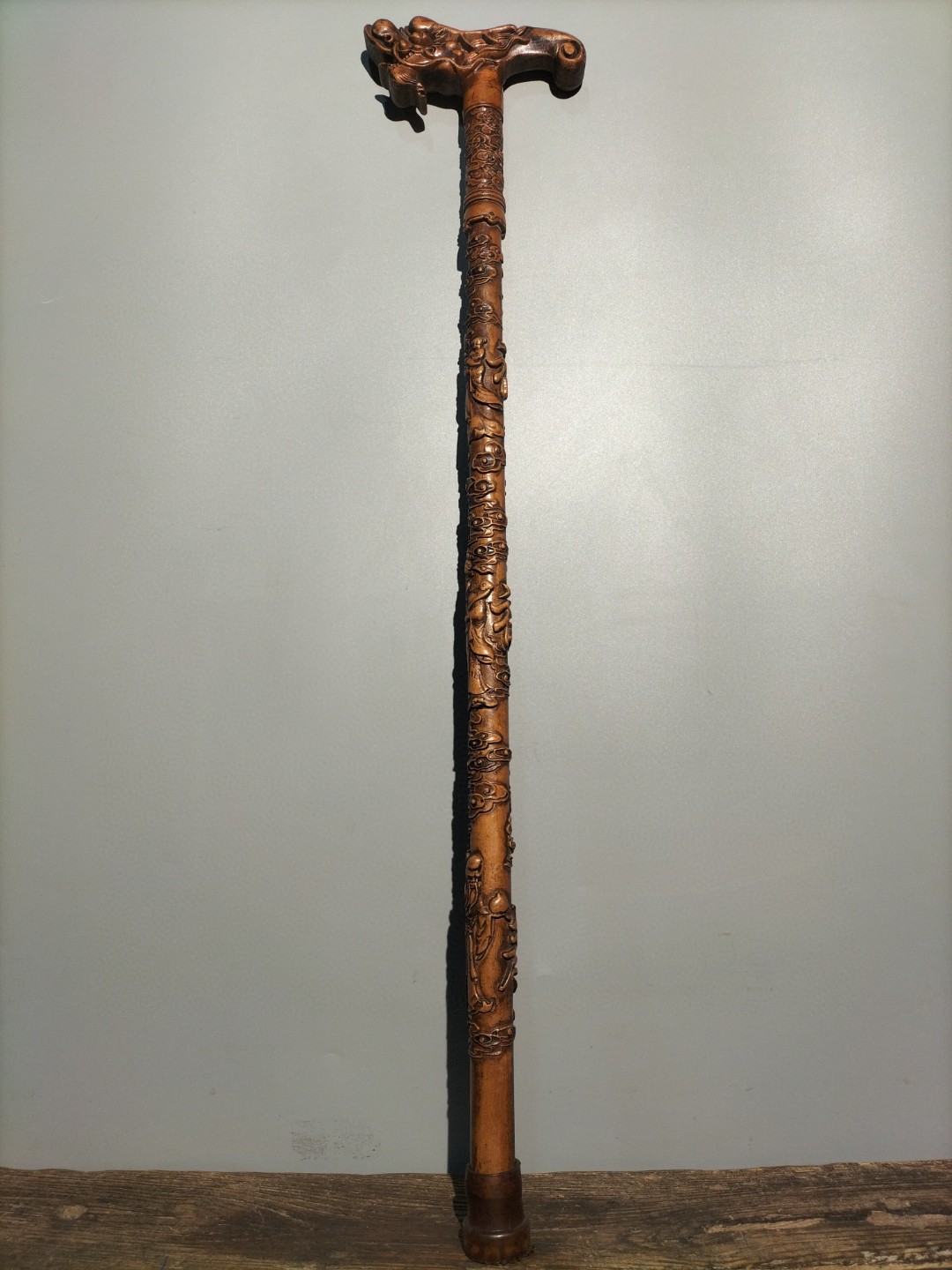 Antique old collection solid wood rosewood high relief carving double dragons playing with beads, fortune, longevity and Baifu crutches and walking sticks in various styles