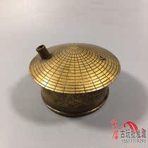 Antique pure copper handmade brass inkstone granary shape seal engraving pattern Inkstone plus water calligraphy and painting supplies ornaments