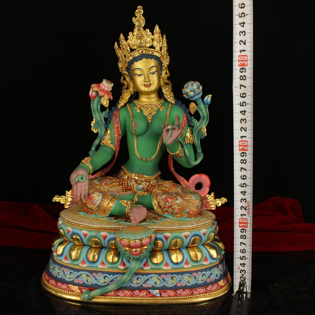 Nepal's top master craftsmen and painters hand-made red copper and real gold painted green Tara collection for decoration