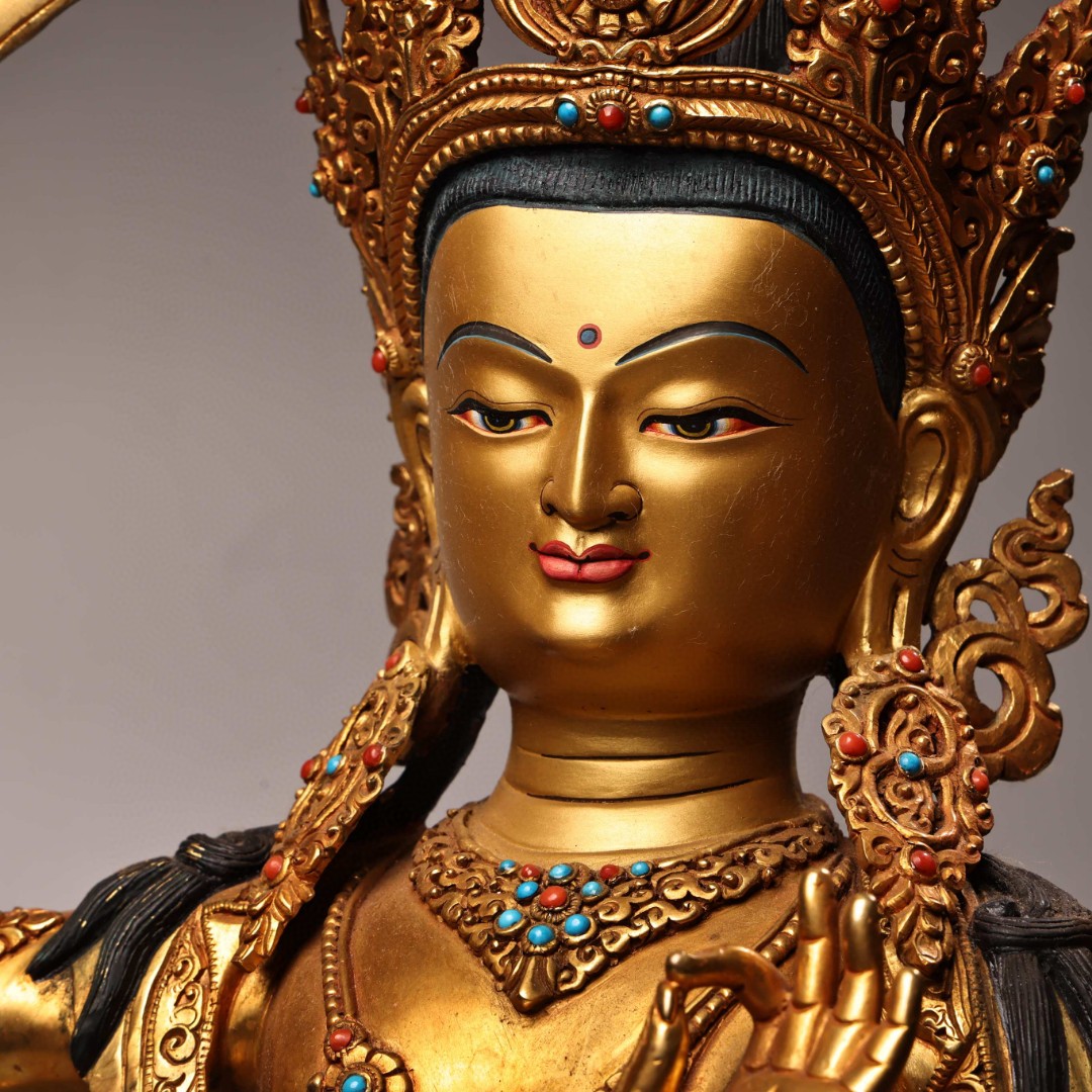 Nepalese craftsmanship pure copper pure handmade high relief chiseled Tibetan gilt Manjushri Buddha statue