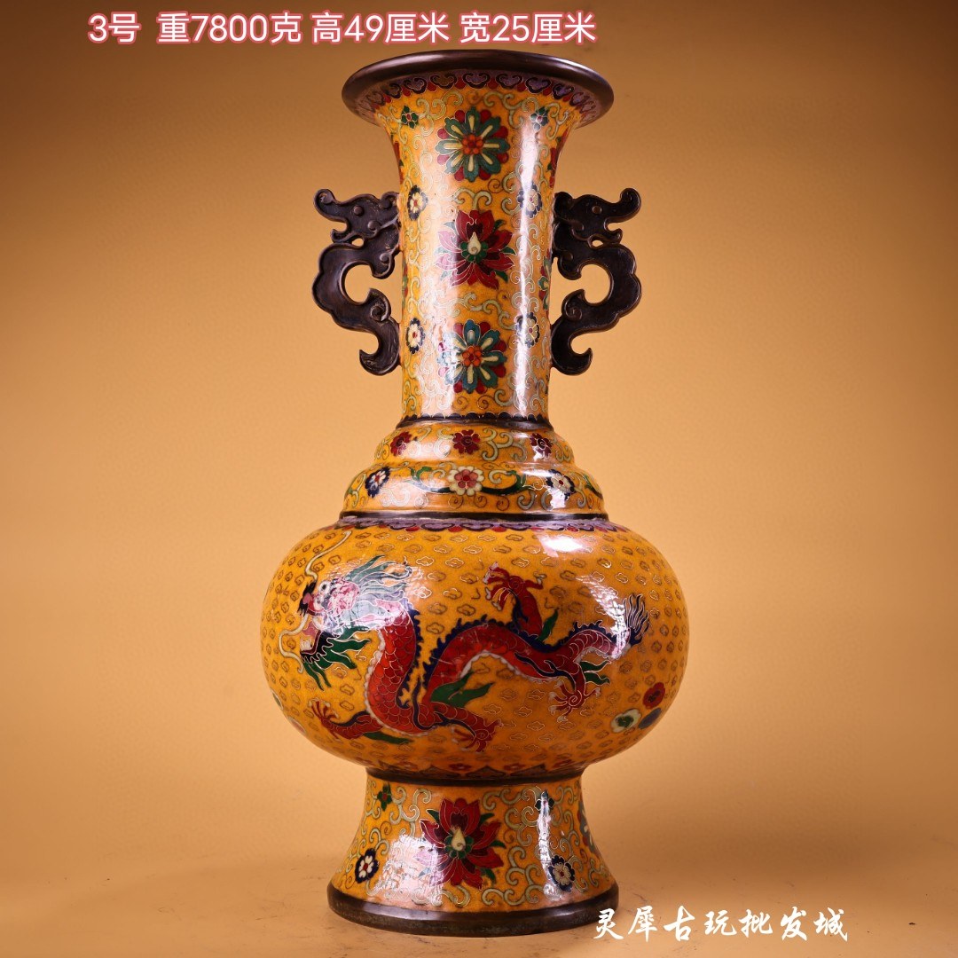 Old Beijing copper tire filigree cloisonné vase painted enamel auspicious vase Chinese style Bogu home business gift
