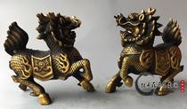 Antique bronze collection antique brass ornaments home decoration crafts Rui beast unicorn pair